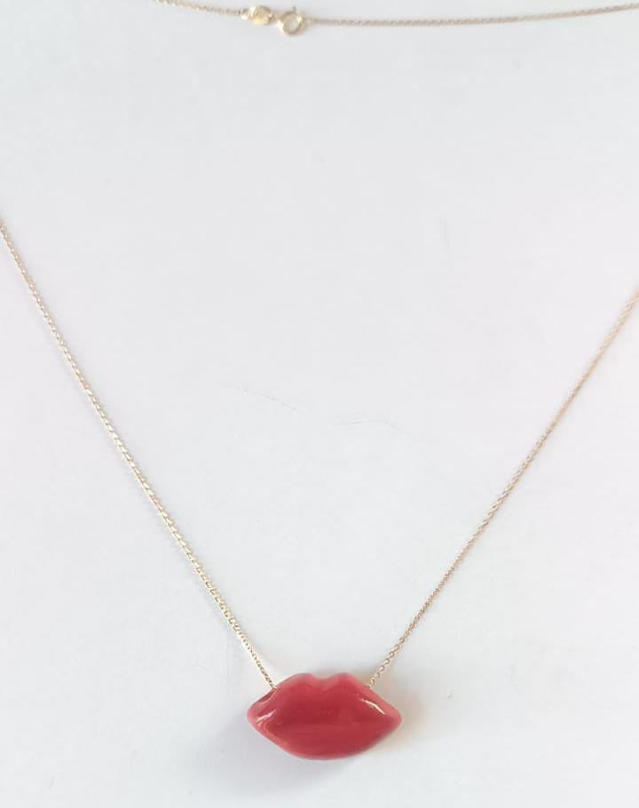 SiLo Bijoux Collana bocca labbra rossa donna in acciaio inox 316L Gold e Silver pendente Lolita anallergico - Confezione regalo (GOLD SiLo Bijoux Collana bocca labbra rossa donna in acciaio inox 316L Gold e Silver pendente Lolita anallergico - Confezione regalo (GOLD